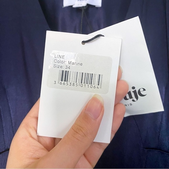 Rouje Jumpsuit Line Satin Buttoned Puff-Sleeve Navy Wedding Marine 34 NWT - Picture 6 of 10